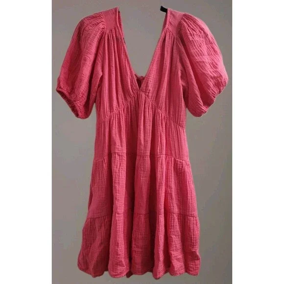 Xírena Nissa Mini Dress Pink Cotton Boho Tiered Summer Size Small Beach Vacation - Picture 1 of 10
